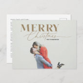 Gold Merry Script Serif Christmas Photo Briefkaart (Voorkant / Achterkant)