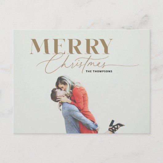Gold Merry Script Serif Christmas Photo Briefkaart (Voorkant)