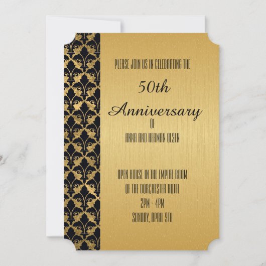 Gold met Gold en Black Border 50e Jubileum Kaart (Voorkant)