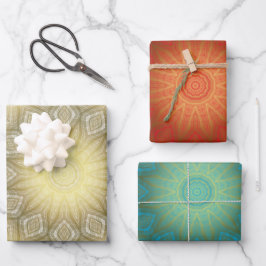 Gold met White Blue of Red Kaleidoscope Inpakpapier Vel