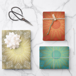 Gold met White Blue of Red Kaleidoscope Inpakpapier Vel