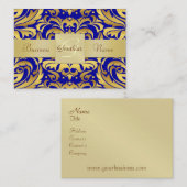 Gold Metal Blue Damask Pattern Visitekaartje (Voorkant / Achterkant)
