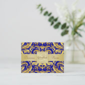 Gold Metal Blue Damask Pattern Visitekaartje (Staand voorkant)