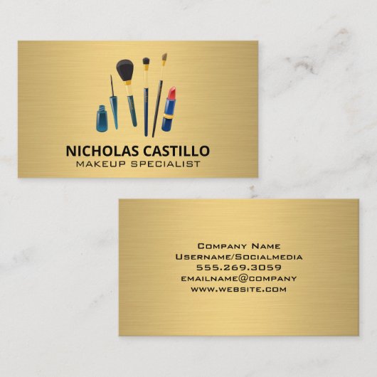 Gold Metal Brush | Makeuppenselen Visitekaartje (Voorkant / Achterkant)