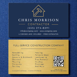 Gold Metal Building Construction QR Code Navy Blue Visitekaartje