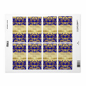 Gold Metal Damask Blue Holiday Wine Label (Full Sheet)