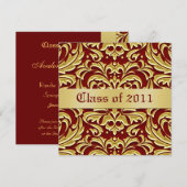 Gold Metal Damask Class of Afstuderen Invitation Kaart (Voorkant / Achterkant)