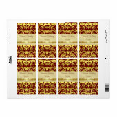 Gold Metal Damask Red Holiday Wine Label (Full Sheet)