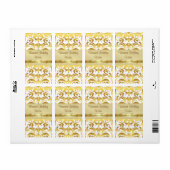 Gold Metal Damask White Holiday Wine Label (Full Sheet)
