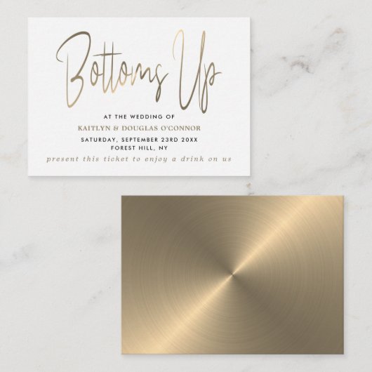 Gold Metal Effect Script Style Gratis Drink Ticket Informatiekaartje (Voorkant / Achterkant)