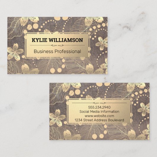 Gold Metal Flower Leaf Pattern Visitekaartje (Voorkant / Achterkant)