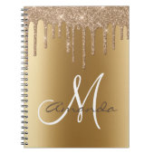 Gold Metal Glitter Drift Monogram op maat Notitieboek (Voorkant)
