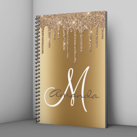 Gold Metal Glitter Drift Monogram op maat Notitieboek