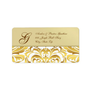 Gold Metal Gold Damask Christmas-Adresetiketten Etiket