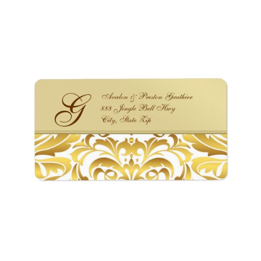 Gold Metal Gold Damask Christmas-Adresetiketten Etiket (Voorkant)