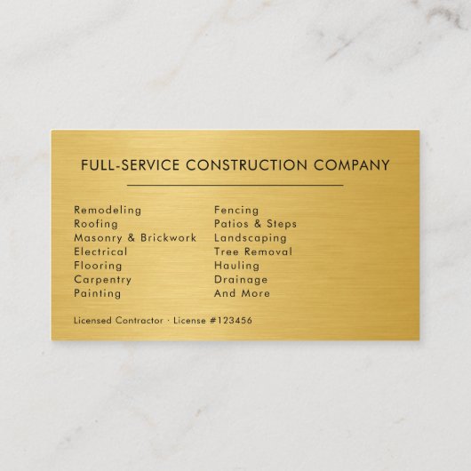 Gold Metal Handyman Construction Black Visitekaartje (Achterkant)