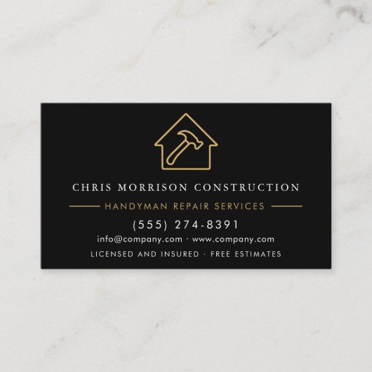 Gold Metal Handyman Construction Black Visitekaartje (Voorkant)