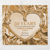 Gold Metal Heart 50th Wedding Anniversary Sparkling Wijnetiket (Enkel label)