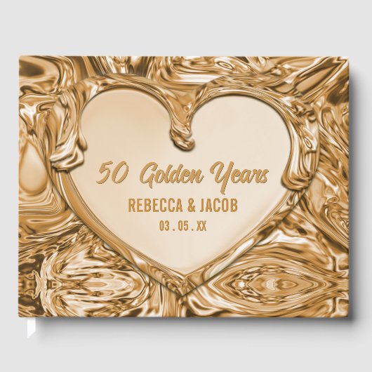 Gold Metal Heart Wedding Gastenboek (Voorkant)