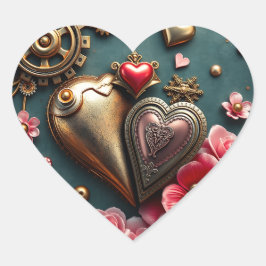 Gold Metal Hearts en Gears Steampunk Hart Sticker