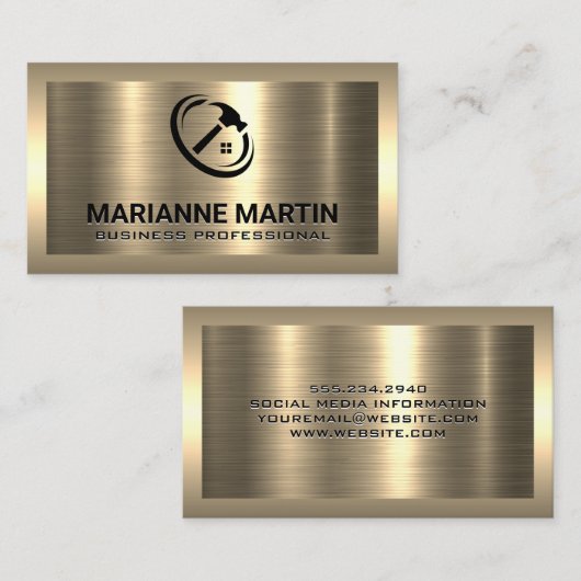 Gold Metal | Home Hammer Logo Business Visitekaartje (Voorkant / Achterkant)