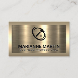 Gold Metal Home Hammer Logo Business Visitekaartje