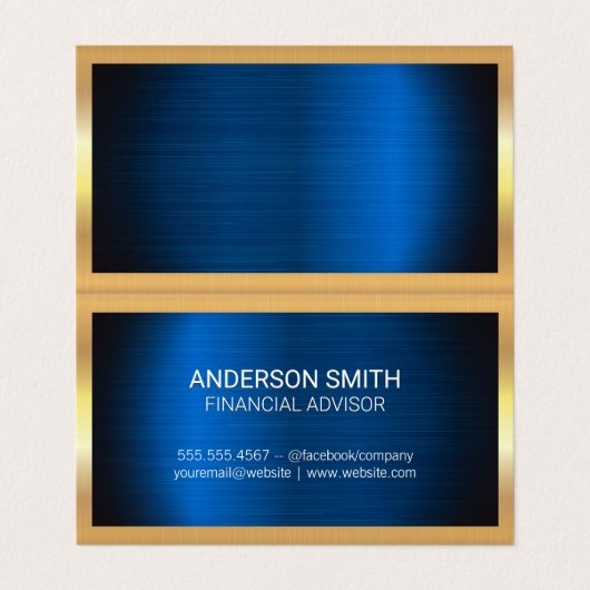 Gold Metal Lijst | Achtergrond blauw metaal Visitekaartje (Buitenkant ongevouwen)