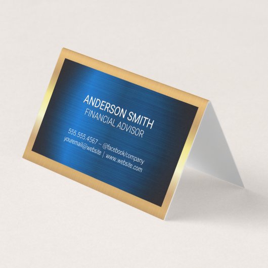 Gold Metal Lijst | Achtergrond blauw metaal Visitekaartje (Voorkant)