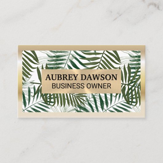 Gold Metal Lijst | Boho Palm Leaves Style Visitekaartje (Voorkant)