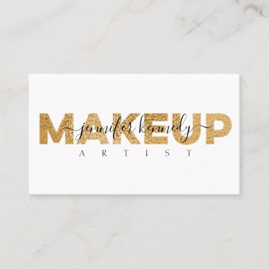 Gold Metal Makeup Artist Script Beauty Salon Visitekaartje (Voorkant)