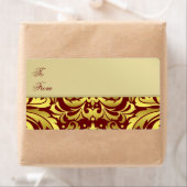 Gold Metal Red Damask Christmas Gift Label Label (Insitu)