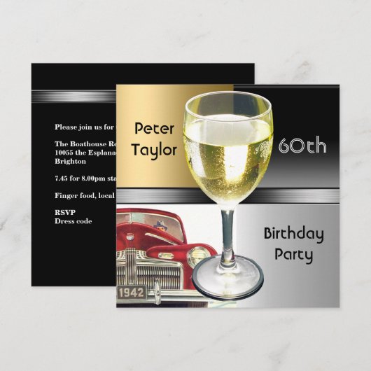 Gold Metal Silver Red Car Mannen 60th Birthday Man Kaart (Voorkant / Achterkant)