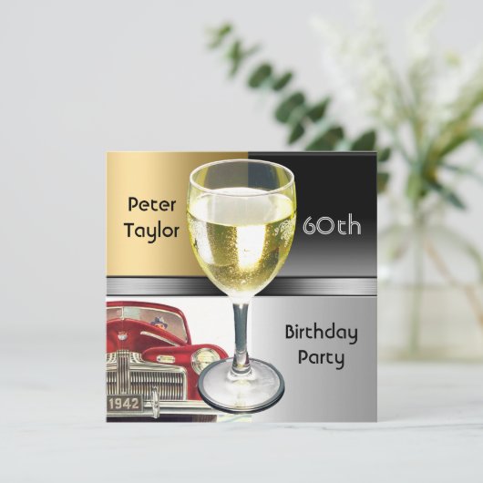 Gold Metal Silver Red Car Mannen 60th Birthday Man Kaart (Staand voorkant)