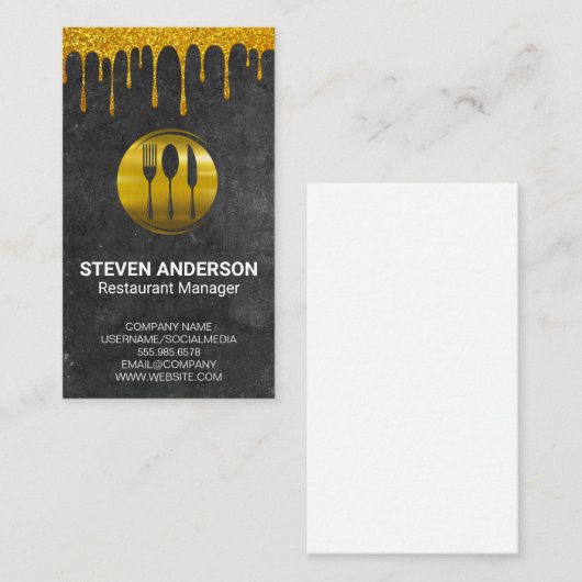 Gold Metal Silverware | Slate Gold Drip Visitekaartje (Voorkant / Achterkant)