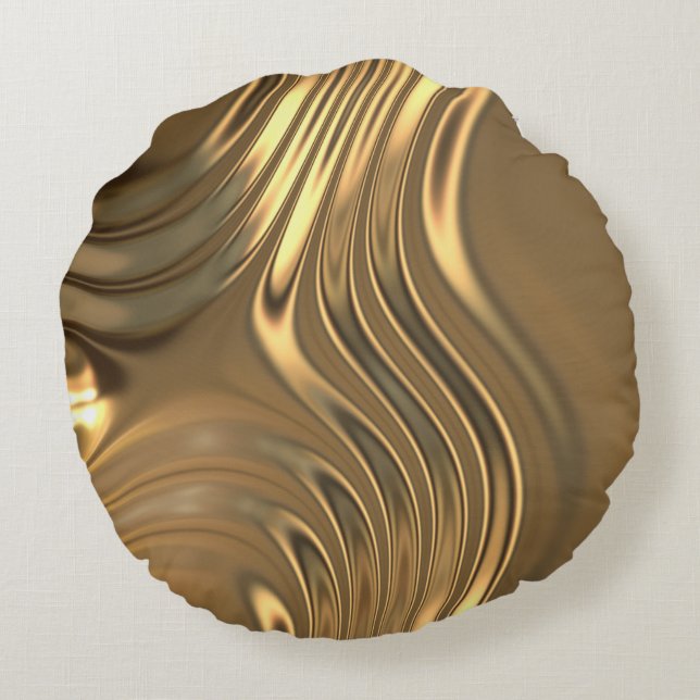 Gold Metal Swirling Design Rond Kussen (Achterkant)