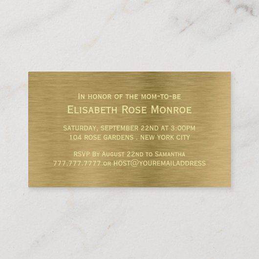 Gold Metal Texture, Baby shower Ticket Invitation (Achterkant)