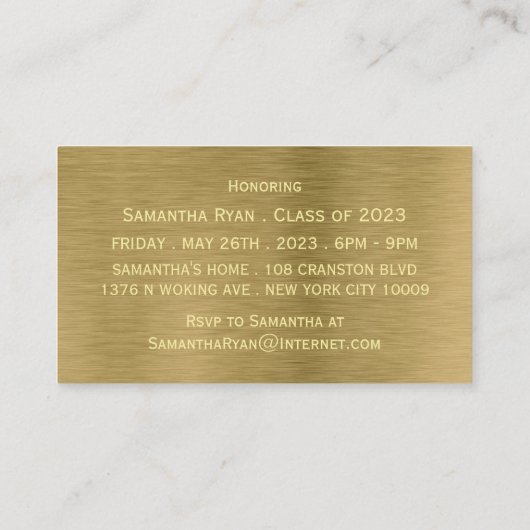 Gold Metal Texture Graduation Party Ticket Invite (Achterkant)