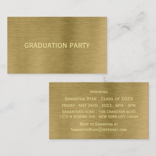 Gold Metal Texture Graduation Party Ticket Invite (Voorkant / Achterkant)