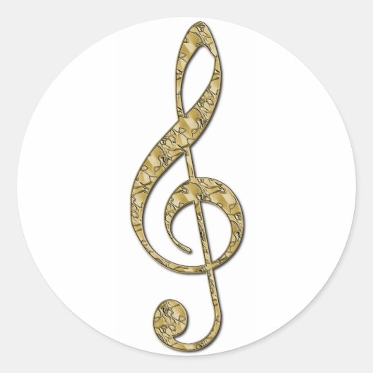 Gold Metal Treble Clef Ronde Sticker (Voorkant)