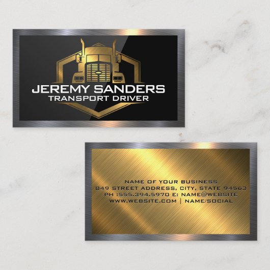 Gold Metal Truck Logo | Zwart hoogglanzend Visitekaartje (Voorkant / Achterkant)