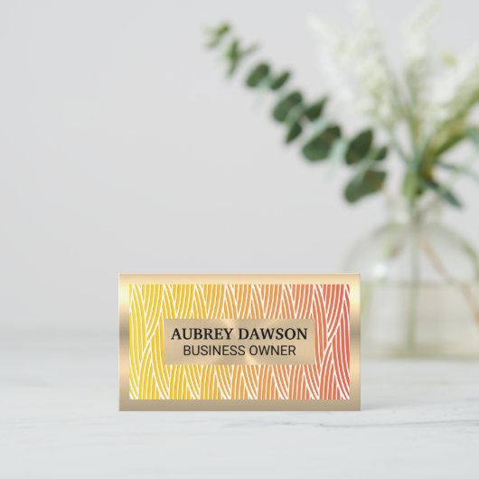 Gold Metal | Weaved Pattern Lines Visitekaartje (Staand voorkant)