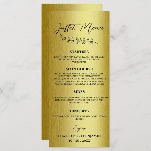 Gold Metal Wedding Buffet Menu (Voorkant / Achterkant)