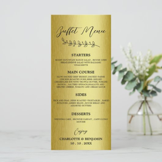 Gold Metal Wedding Buffet Menu (Staand voorkant)