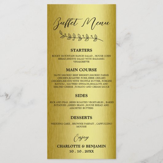 Gold Metal Wedding Buffet Menu (Voorkant)