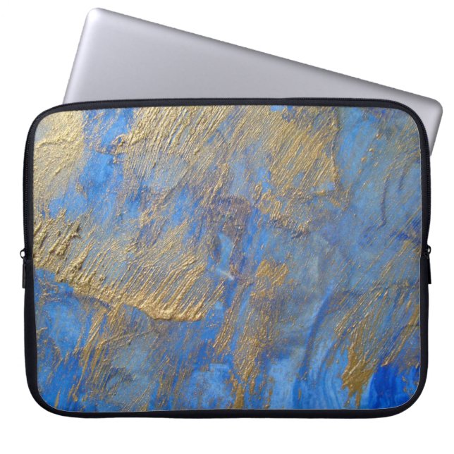 Gold Metallic Abstract op blauw Laptop Sleeve (Voorkant)
