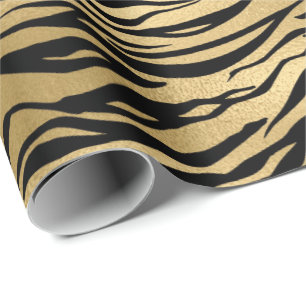Gold Metallic Black Tiger Animal Skin Elegant Glam Cadeaupapier