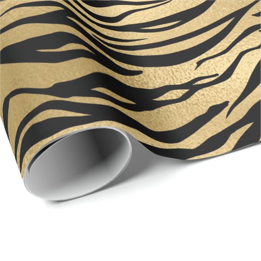 Gold Metallic Black Tiger Animal Skin Elegant Glam Cadeaupapier (Rol Hoek)