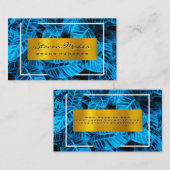 Gold Metallic | Blauwe tropische bladeren Visitekaartje (Voorkant / Achterkant)