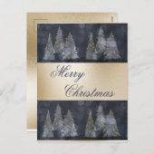 Gold Metallic Blue Elegant Pine Merry kerst H Feestdagenkaart (Voorkant / Achterkant)