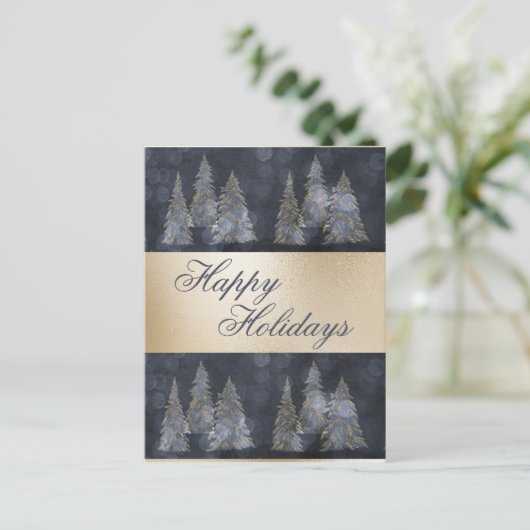 Gold Metallic Blue Elegant Pine Merry kerst H Feestdagenkaart (Staand voorkant)